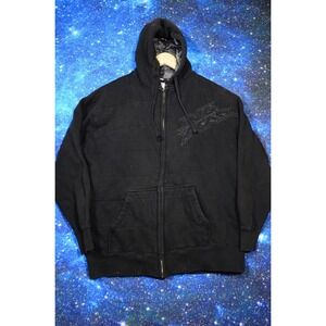 No‎ Fear Hoodie Mens Large Black Quilted Lined Full Zip Skull Wings Graphic USA